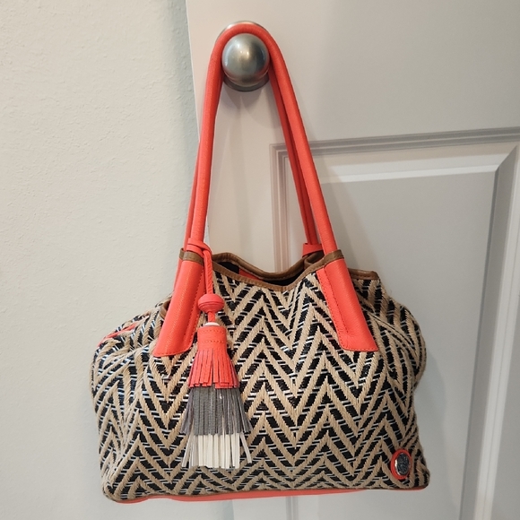 Vince Camuto Coral and Black Patterned Women's Bag - Picture 1 of 6
